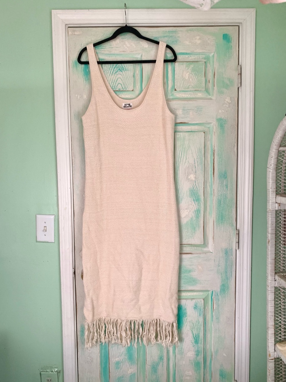 The Future Collective Alani Noelle Tan/Beige Crotchet Fringe Dress 1X